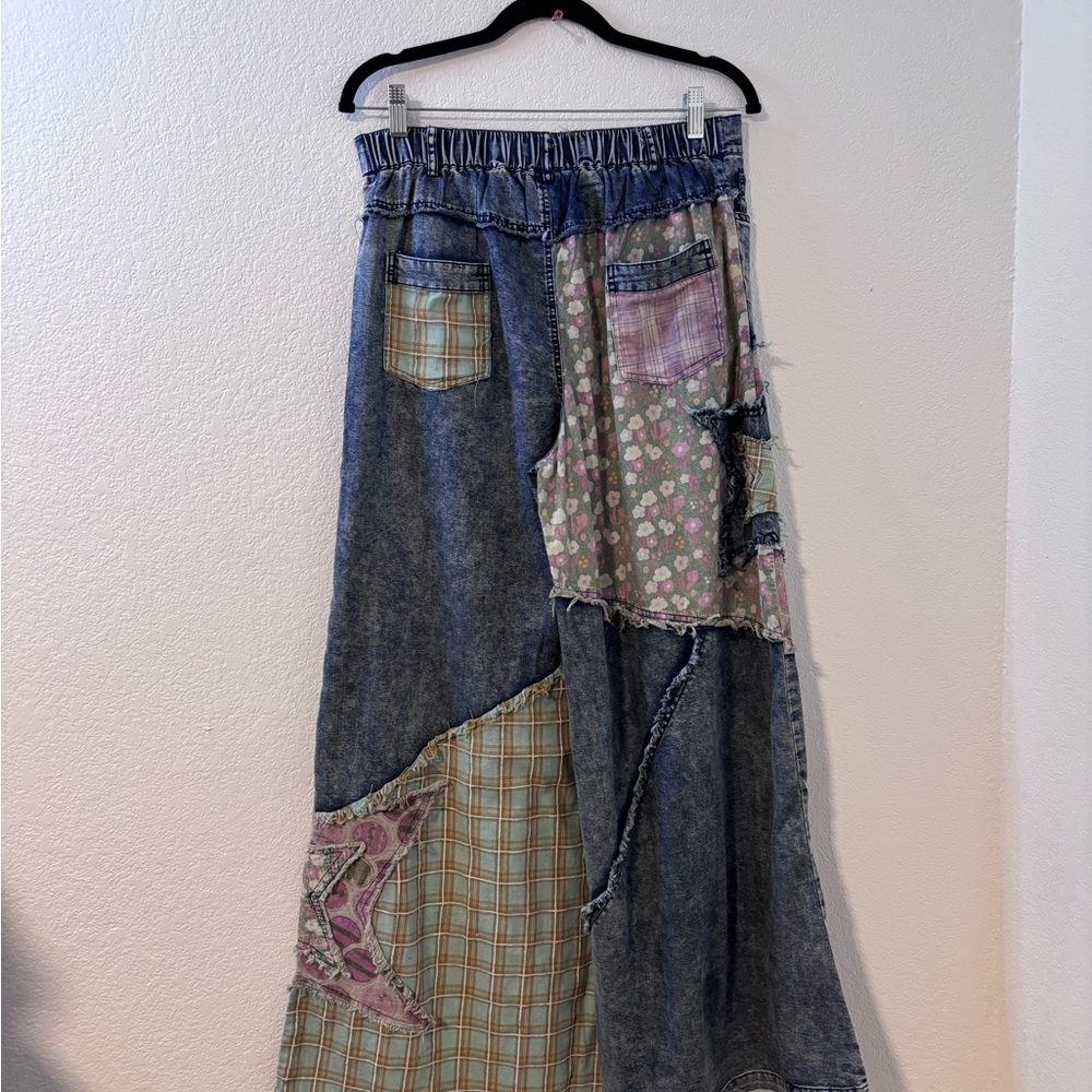 Blue Velvet Contrasting Patchwork Denim Wide-Leg Pants Size M NWT Sealed Bag - Picture 4 of 10